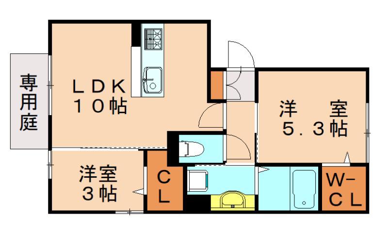 コモドカーサ(2LDK/1階)の間取り写真