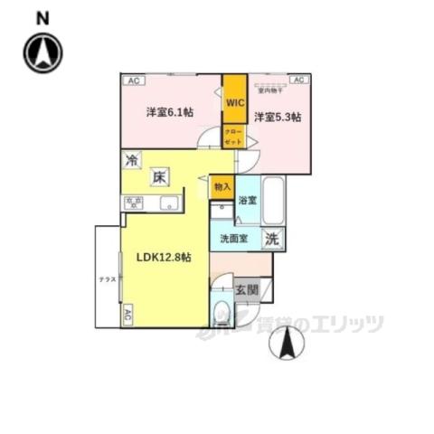 当麻寺MKコート5(2LDK/1階)の間取り写真