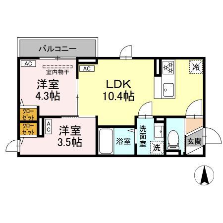 セレスティア中台 III(2LDK/3階)の間取り写真