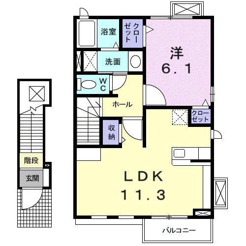 サンパテイークメゾンソレイユ(1LDK/2階)の間取り写真