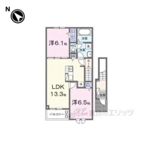 ヴェルデスリール1(2LDK/1階)の間取り写真