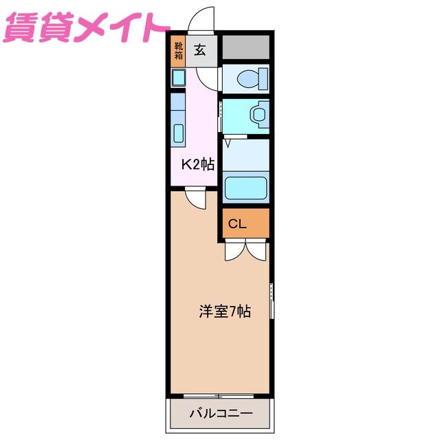 フェリーク鈴鹿(1K/1階)の間取り写真