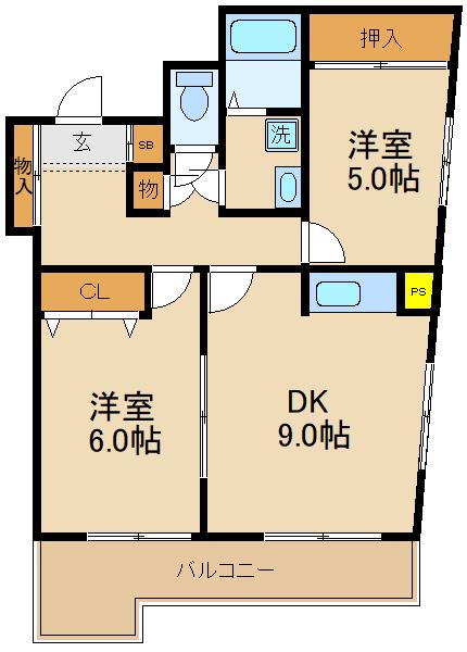 プランドール松戸(2DK/4階)の間取り写真