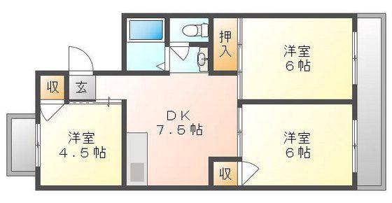 メゾン新福(3DK/3階)の間取り写真