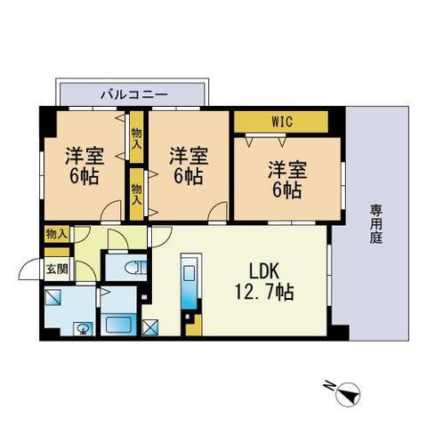 ウインズマンション周船寺駅西(3LDK/1階)の間取り写真
