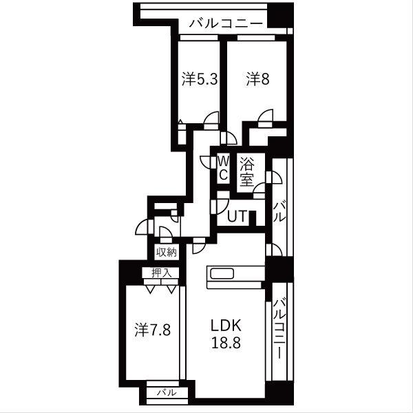 BRILLIATOWER近代美術館前(3LDK/9階)の間取り写真