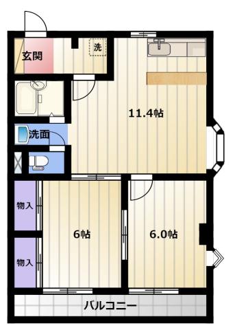 グリーンハート2(2LDK/2階)の間取り写真