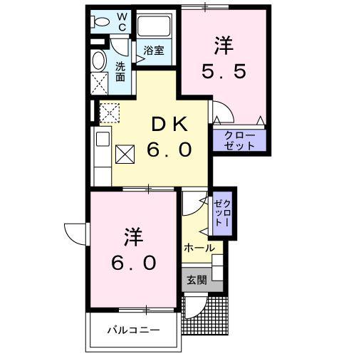 SUN VERDY A(2DK/1階)の間取り写真