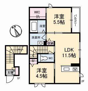 シャーメゾンYUMA(2LDK/2階)の間取り写真