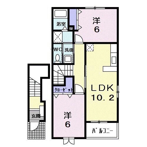フィオーレ(2LDK/2階)の間取り写真