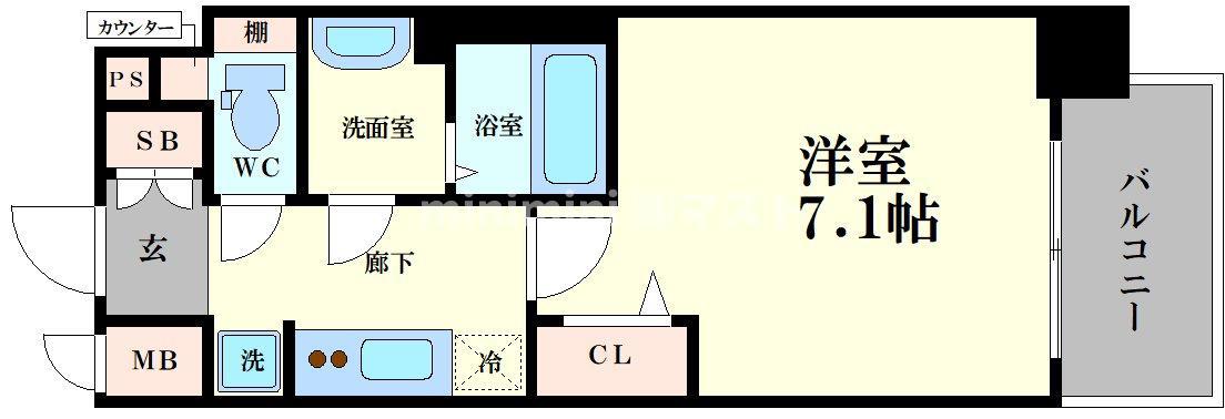 MELDIA CREST 大阪ベイSOL TERRACE(1K/2階)の間取り写真