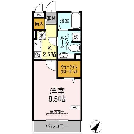 サニーフラット三ツ沢(1K/2階)の間取り写真