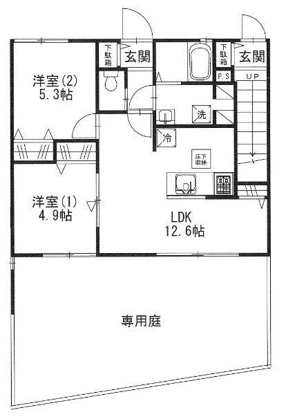 モンフレール玉川学園(2LDK/1階)の間取り写真