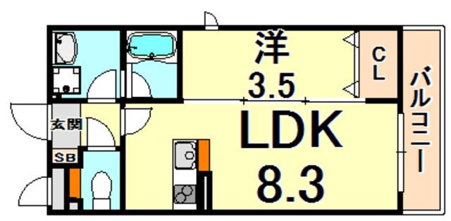 SK甲子園(1LDK/3階)の間取り写真
