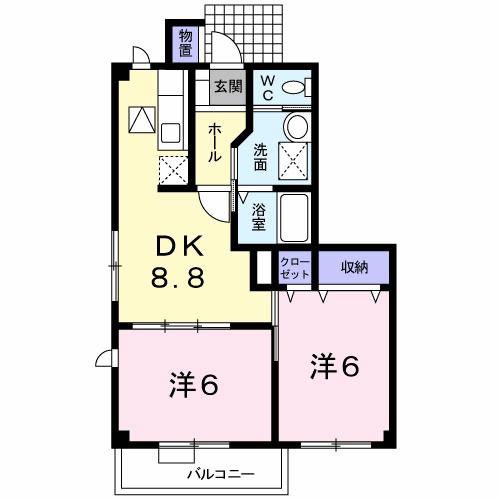 エディビレッヂB(2DK/1階)の間取り写真