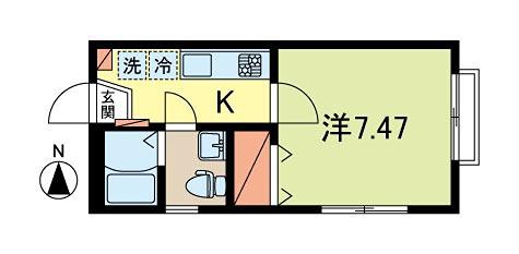 サットンプレイス・MK(1K/2階)の間取り写真