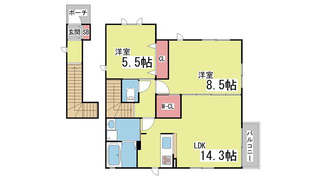 シャーメゾン泉通(2LDK/2階)の間取り写真