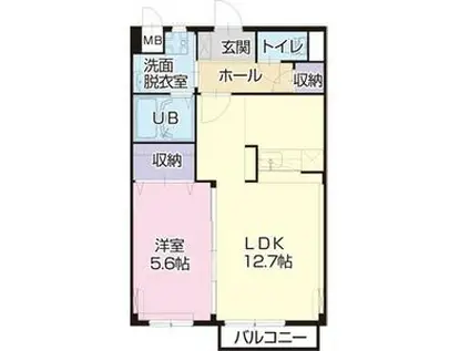 ルーチェ塚本(1LDK/1階)の間取り写真