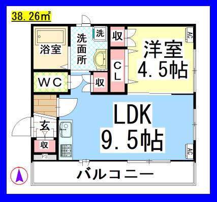 AF サンメイツ(1LDK/2階)の間取り写真