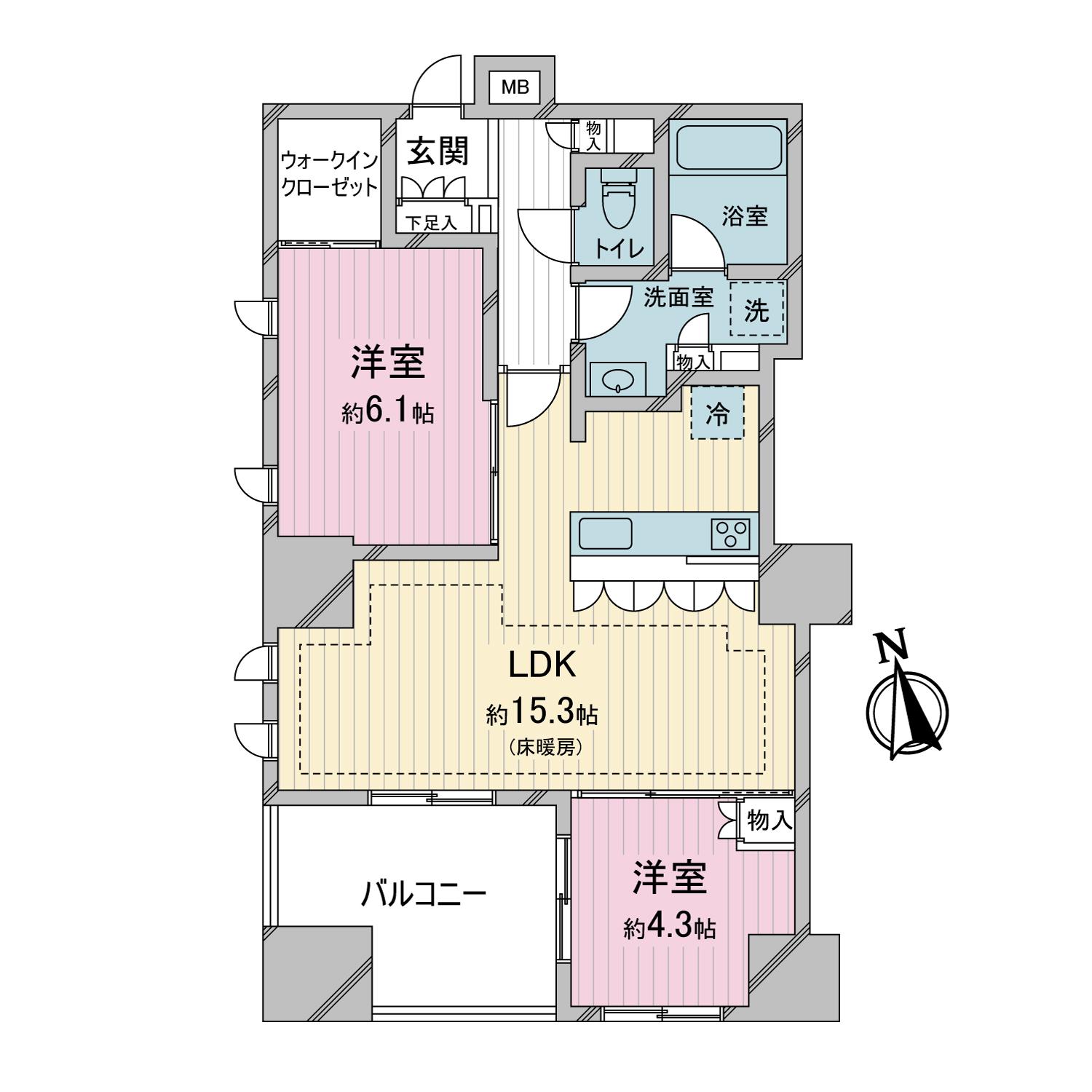 アトラス国分寺ステーションテラス(2LDK/6階)の間取り写真