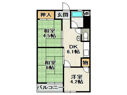 宝塚第5コーポラス(3DK/3階)の間取り写真