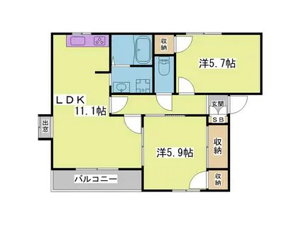 メゾン六甲 A棟(2LDK/1階)の間取り写真