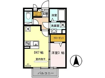 ラ・フルール西高松(1DK/2階)の間取り写真