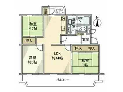 金沢八景クローバーハイツC(3LDK/4階)の間取り写真