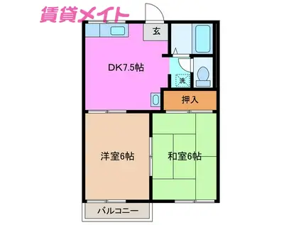 タウニーグリーンフィールド(2DK/2階)の間取り写真