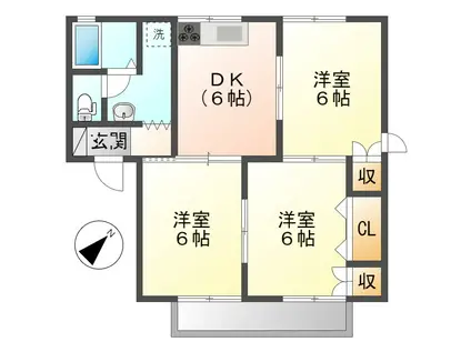 セジュール若草A棟(3DK/2階)の間取り写真