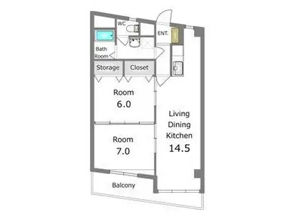 あさひレジデンス弐番館 イースト(2LDK/5階)の間取り写真