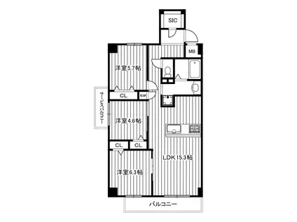 デラーノ(3LDK/5階)の間取り写真