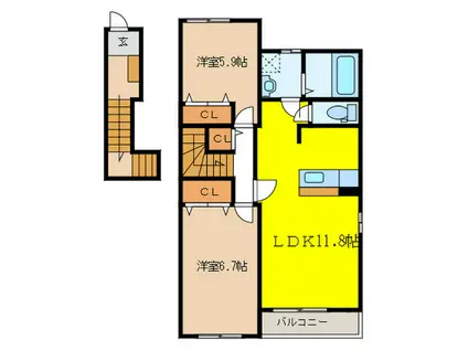 グレース・N1(2LDK/2階)の間取り写真