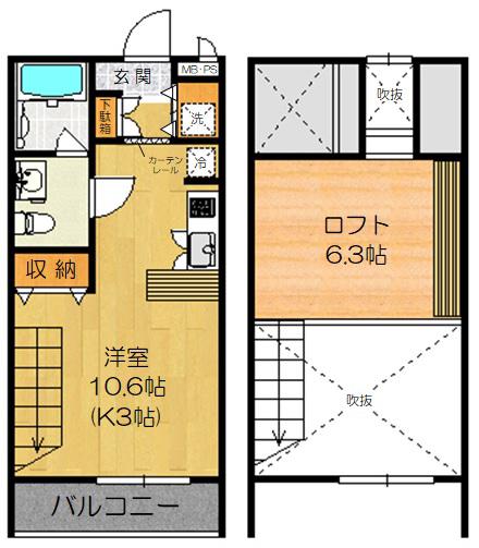 サンヴィアーレロイヤルアーチ(1K/2階)の間取り写真