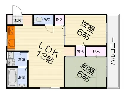 浜寺昭和ハイツ(2LDK/2階)の間取り写真