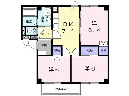 プレーヌ吉田(3DK/1階)の間取り写真