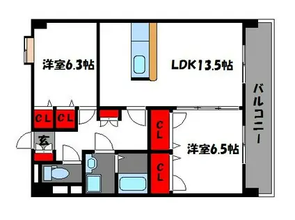 ニュー・アンフィニー(2LDK/2階)の間取り写真