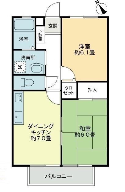 タートルハイツB(2DK/2階)の間取り写真