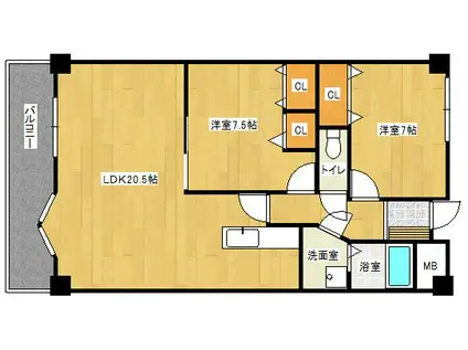 レイ・ブリック若園(2LDK/1階)の間取り写真