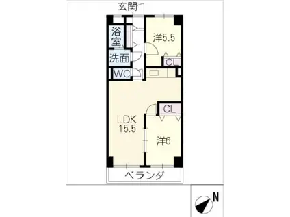 ライフ21 INA(2LDK/1階)の間取り写真