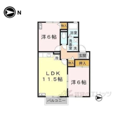 グランドゥールⅡ(2LDK/2階)の間取り写真