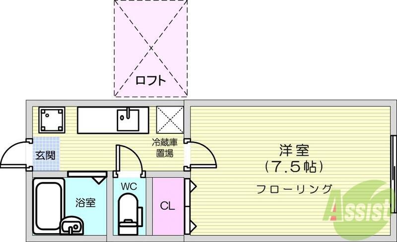 ホワイトキャッスル南小泉ビレジB棟(1K/1階)の間取り写真
