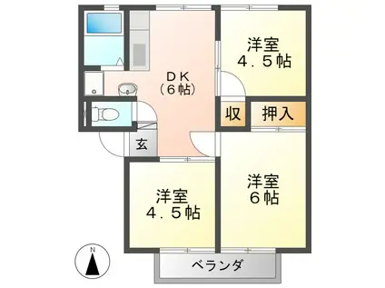 サンハイツ緑ヶ丘(3DK/2階)の間取り写真