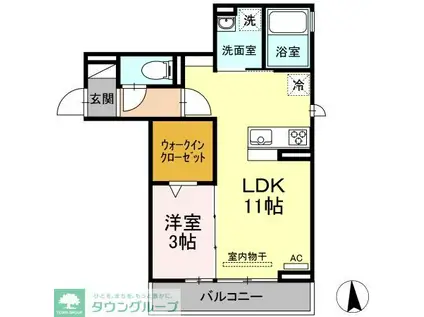シュヴァル(1LDK/1階)の間取り写真