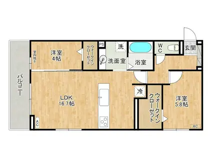 アピアランス中井(2LDK/3階)の間取り写真