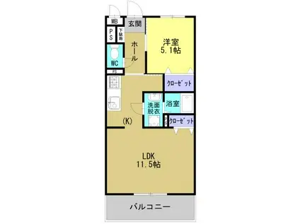 ソルーナ松橋(1LDK/4階)の間取り写真