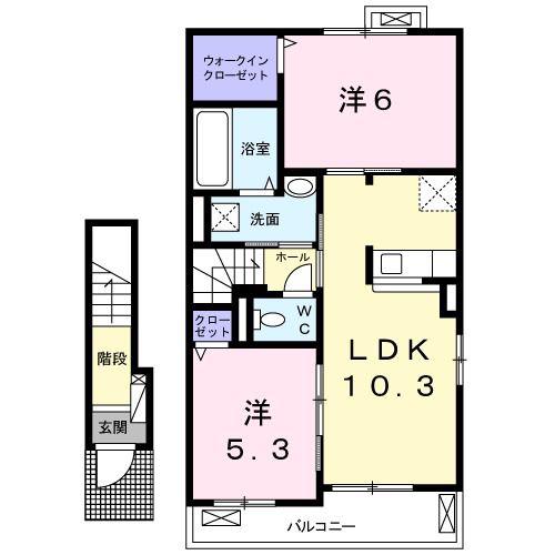 カーム・ディクレット(2LDK/2階)の間取り写真