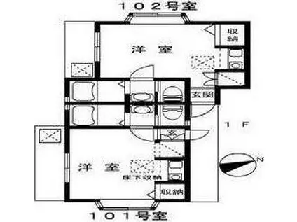 モアクレストII(ワンルーム/1階)の間取り写真