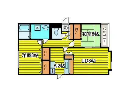 フラット佳月(2LDK/4階)の間取り写真