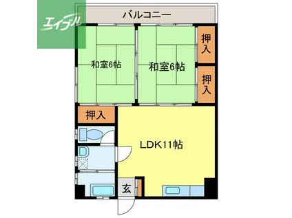 野口ビル(2LDK/3階)の間取り写真
